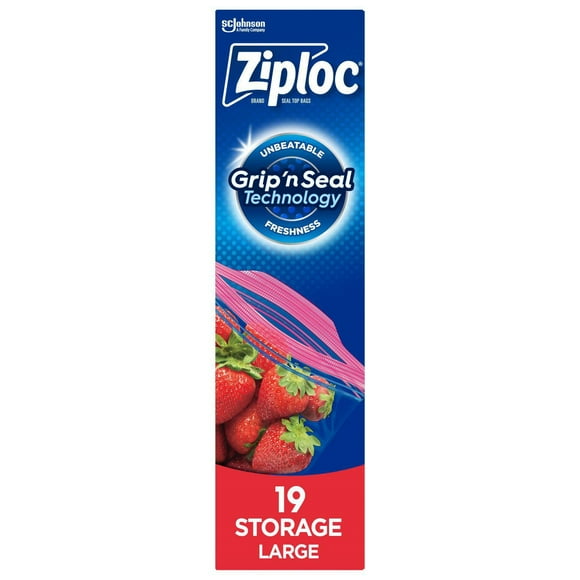 Ziploc® Storage Bags with Stay Open Technology, Large, 19 Bags