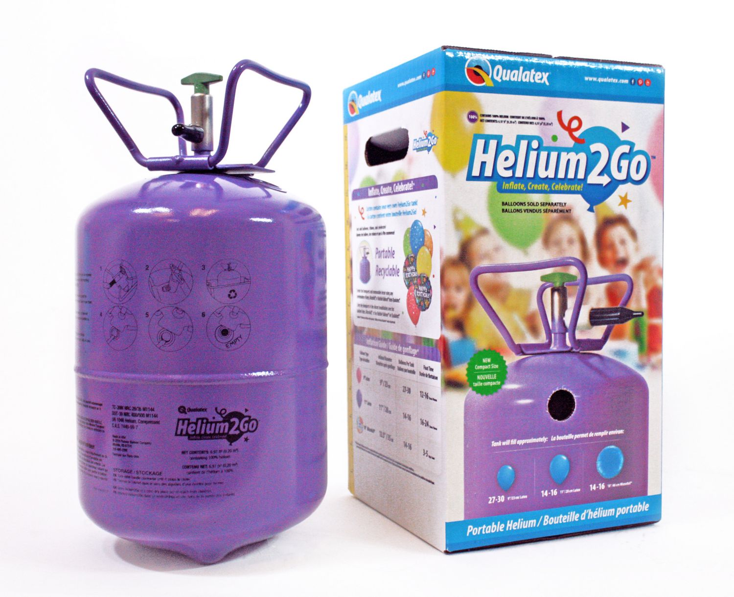 Bouteille d'hélium portative et jetable Helium2Go de Qualatex (offerte  seulement en magasin) 