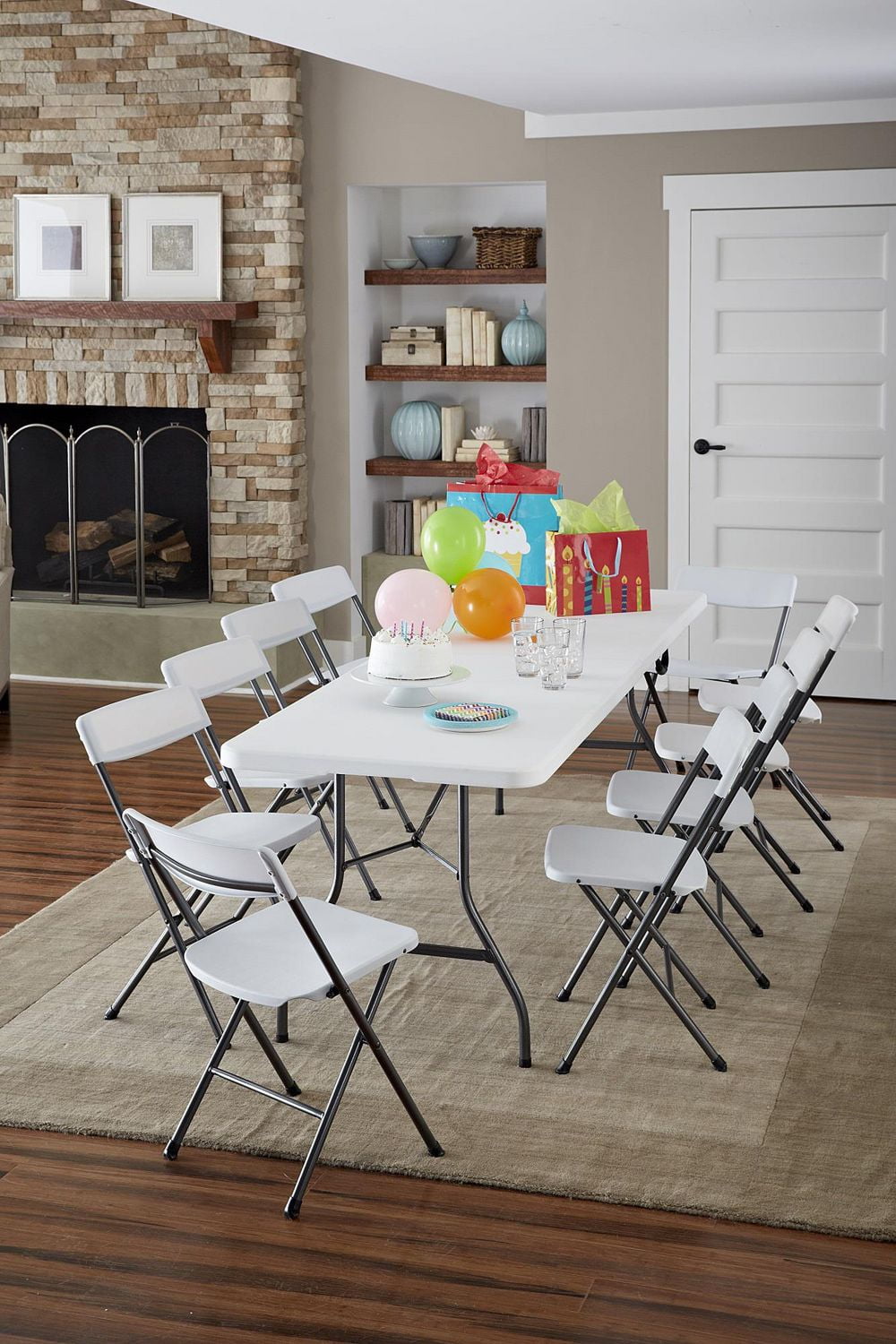 COSCO 8 ft. Fold in Half Banquet Table w Handle White