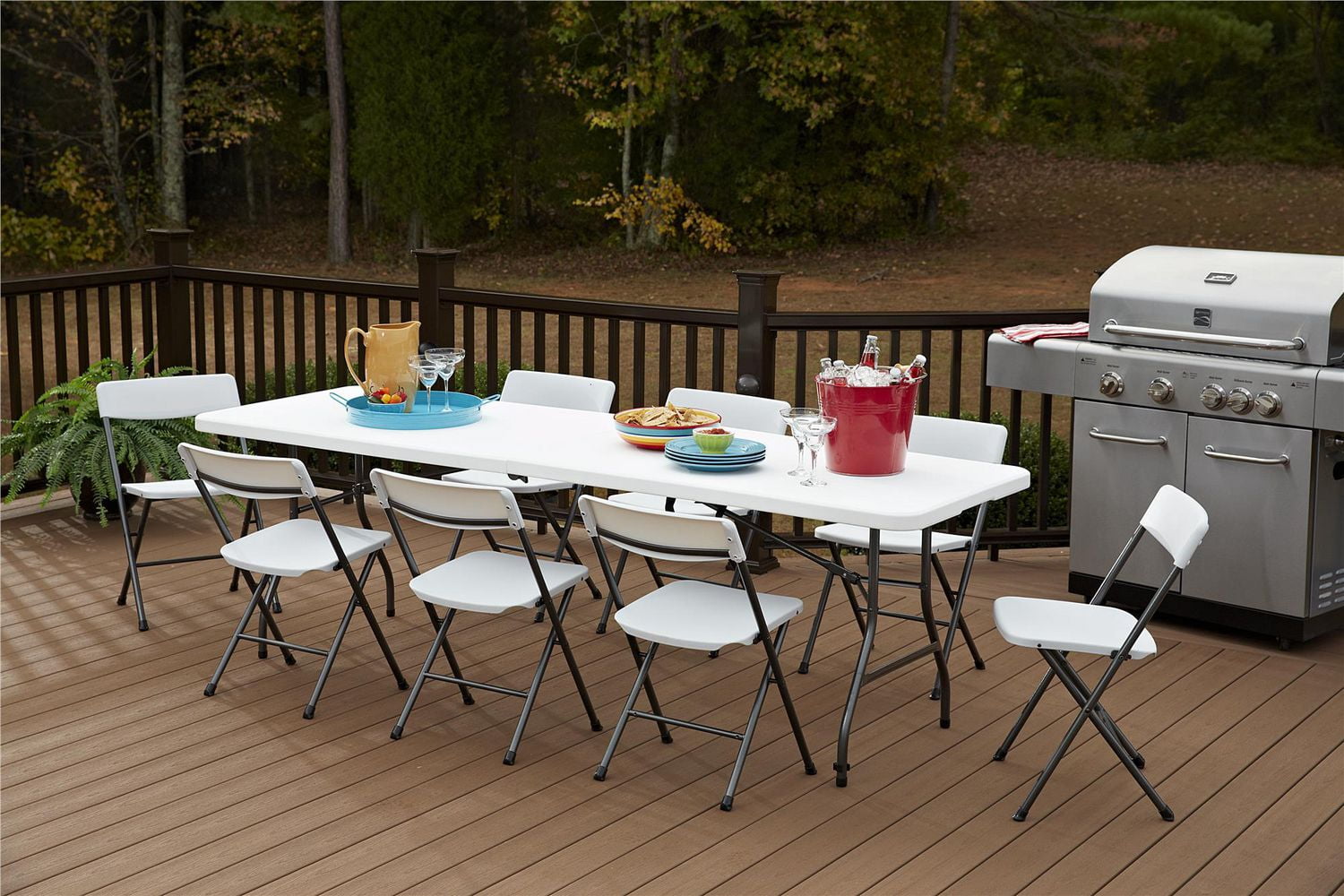 COSCO 8 ft. Fold in Half Banquet Table w Handle White