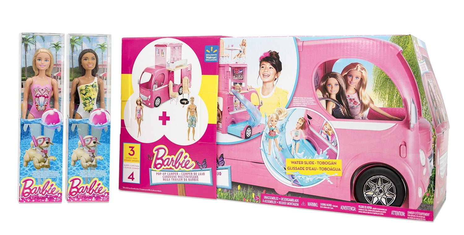 Mattel Barbie Pop Up Camper And Beach Doll Bundle with Barbie And