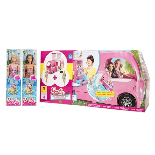 Coffret Caravane multiniveaux Barbie et poupées Plage, avec Barbie et Teresa