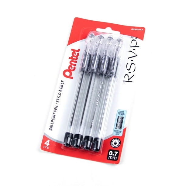 Pentel Lot de 6 stylos-billes rechargeables Noir Pointe 0,7 mm