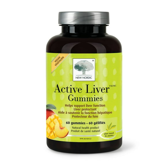 New Nordic Active Liver Gummies, Daily Detox Sugar Free & Vegan Gummies, Peach/Mango Flavour, 60 count