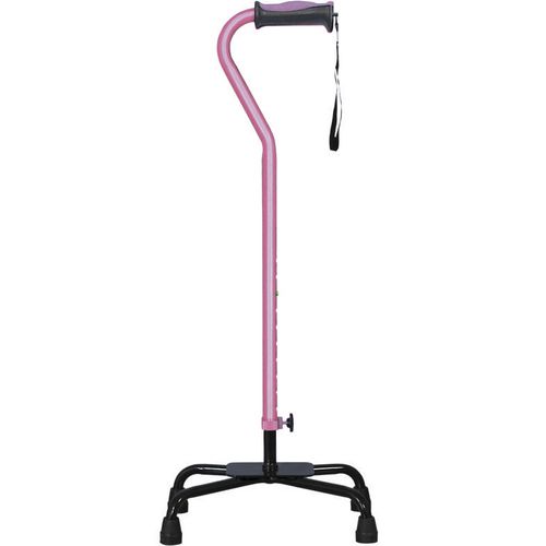 Canne quadripode Hugo réglable pour droitier ou gaucher, large base, rose