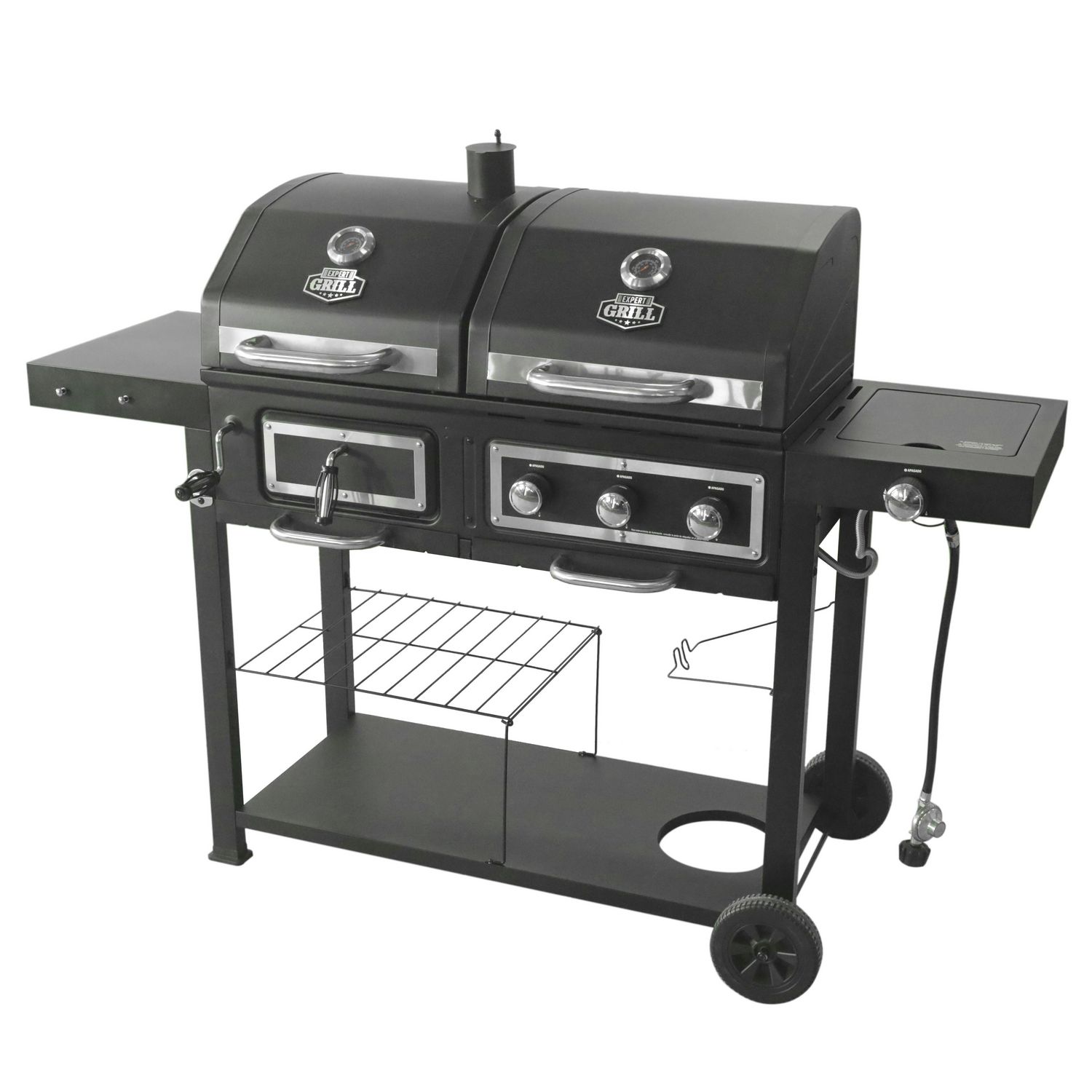 Expert Grill 3 Burner Gas & Charcoal Combo Grill, Black with