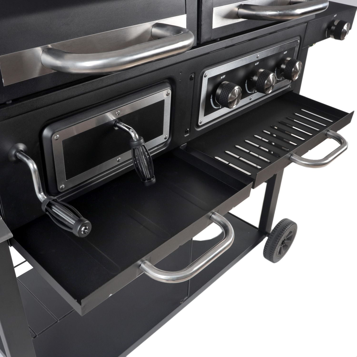 3 Burner Gas Grill in Black with Top Cover and Shelves Stainless Steel, 2  Number of Side Burners