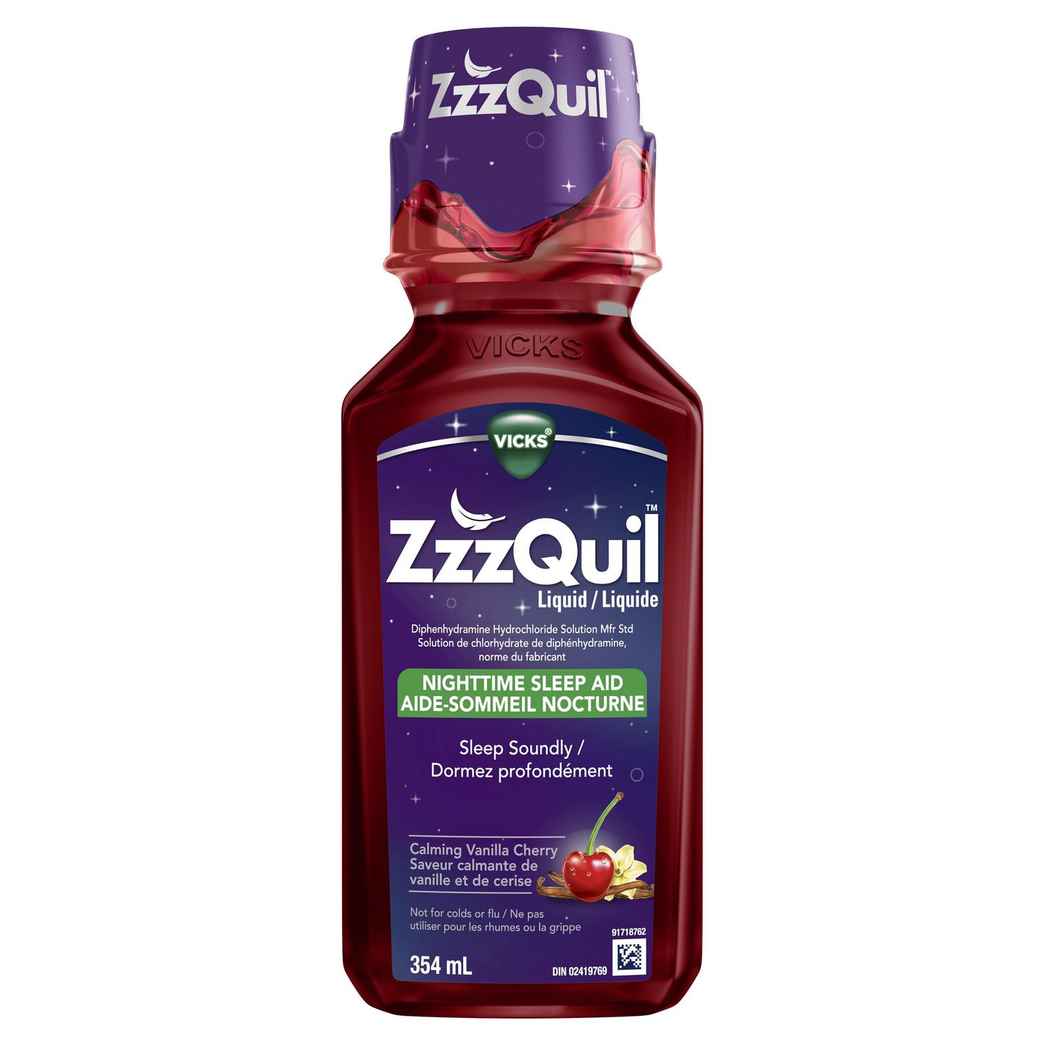 Vicks ZzzQuil Nighttime Sleep Aid Liquid, Calming Vanilla Cherry