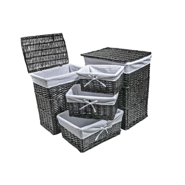 Set de 3 Paniers à Linge Rectangulaires en Plastique Façon Osier