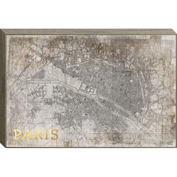 Carte en toile encadrée de hometrends de la ville Paris avec des accents de feuilles d'or