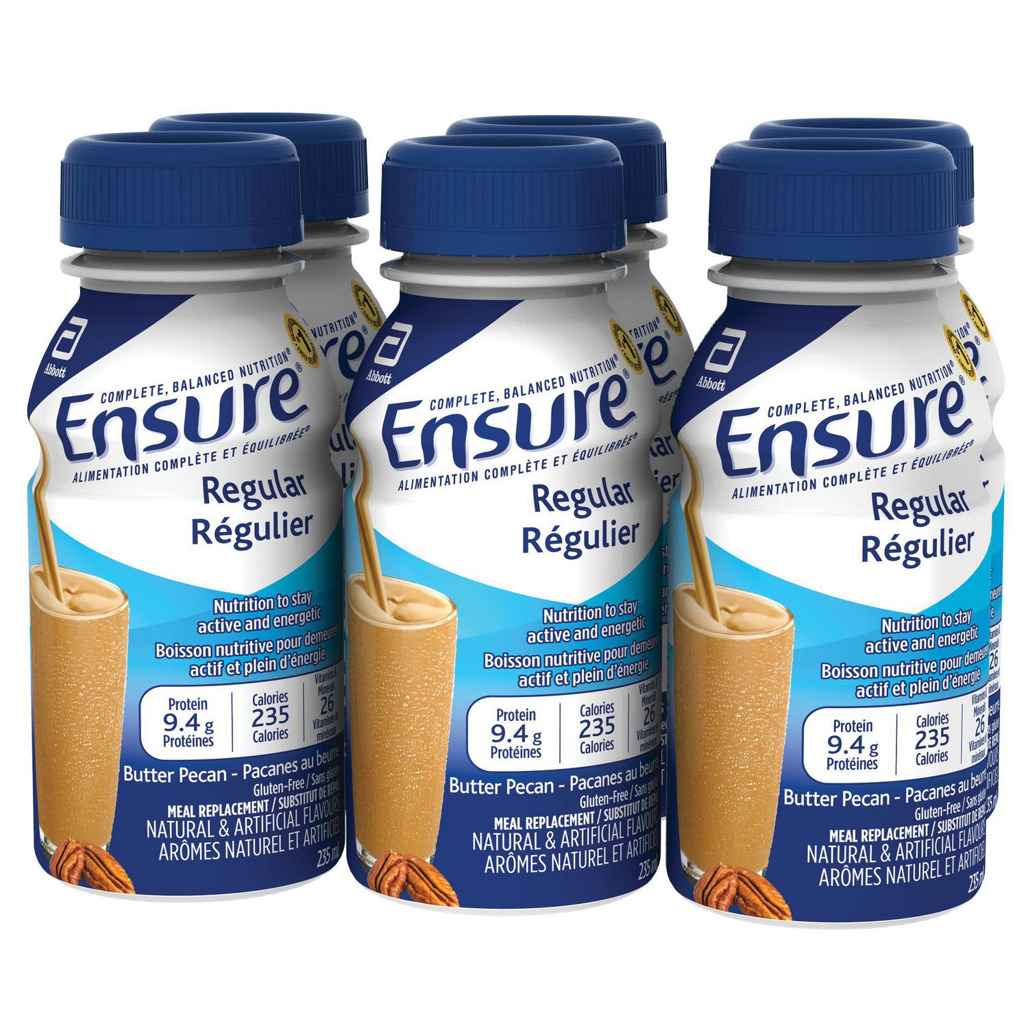 Ensure Regular, Nutritional Supplement Shake, Nutrition To Stay Active And Energetic, Butter Pecan, 6 x 235-mL Bottles