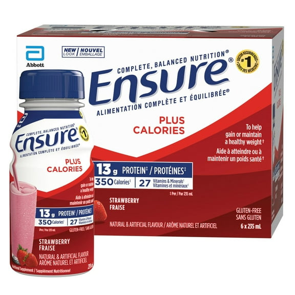 Ensure Plus Calories, Supplément Nutritionnel, Pour Aider À Atteindre Ou À Maintenir Un Poids Santé, Fraise, 6 Bouteilles De 235 mL