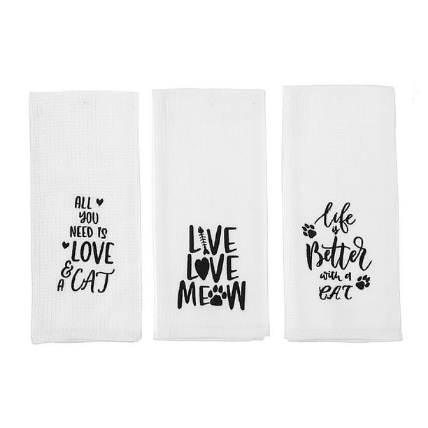 Embroidered White Waffle Kitchen Towel (Asstd) - Set of 6 - On