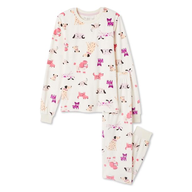 Lot De 2 Pyjamas Côtes Fille Vertbaudet - Léopard + Love Irisé, Manches Longues, 100% Coton Confortable