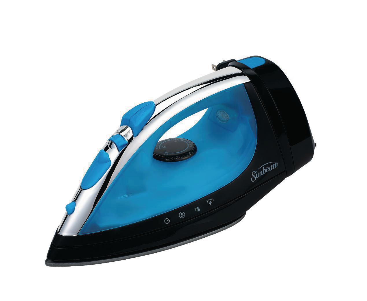 Black//Blue GCSBCL-202-000 Sunbeam Steam Master 1400 Watt Mid-size Anti-Drip Non-Stick Soleplate Iron with Variable Steam control and 8 Retractable Cord