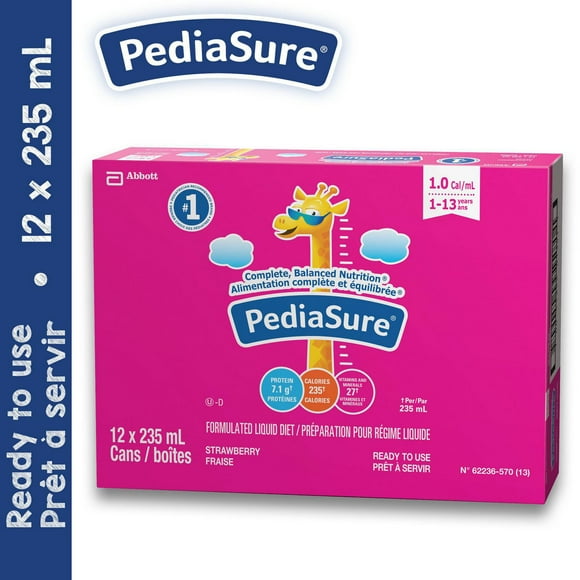PediaSure®, Formulated Liquid Diet, Strawberry, 12 count, 2820 mL, 12 x 235 mL (12-pack)