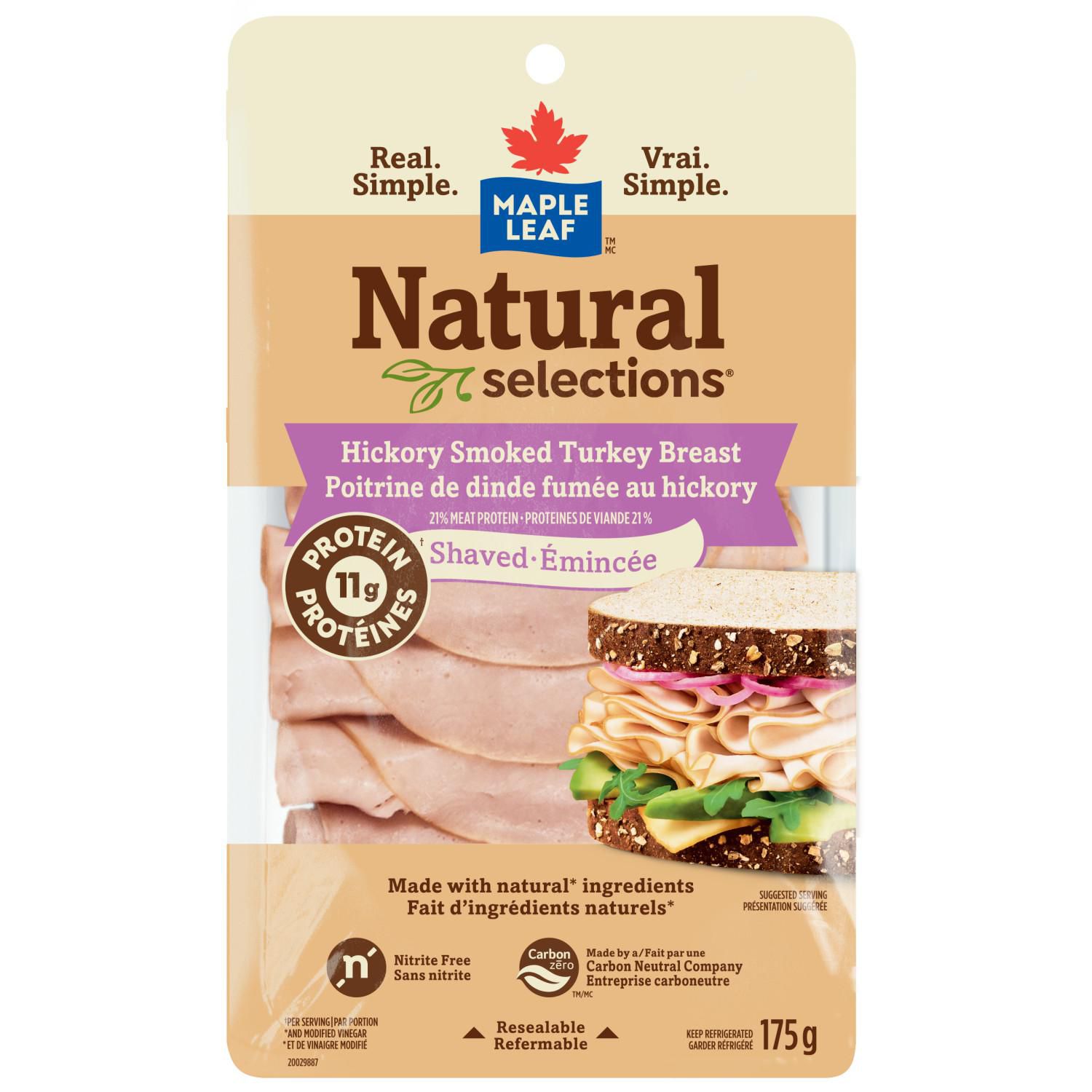 Poitrine de dinde fumée au hickory émincée Natural Selections Maple Leaf 175 g