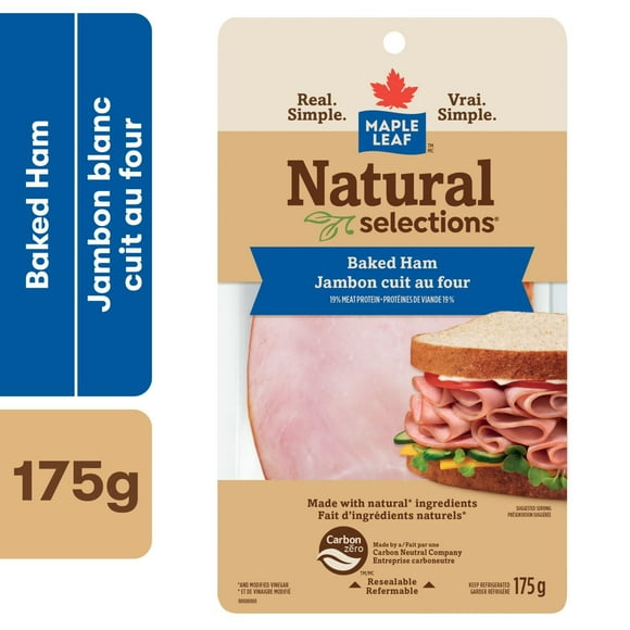 Maple Leaf Natural Selections Sliced Deli Ham Baked, 175 g