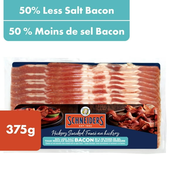 Schneirs Hickory Smoked 50% Less Salt Bacon, 375 g