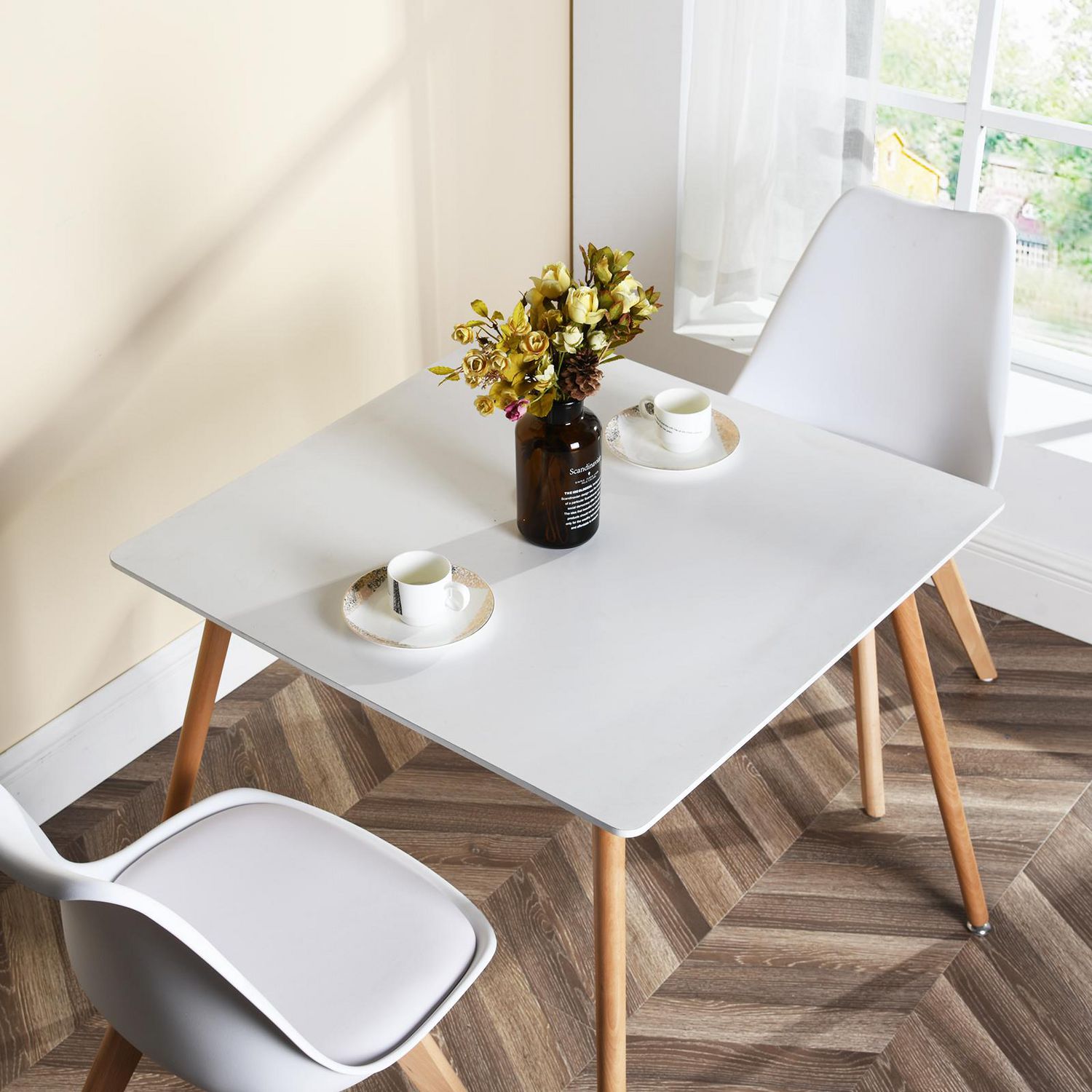 Modern Dining Table 31.5 Square Top with Solid Wood Legs White