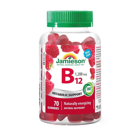Jamieson gummies vitamine B12, 1200 mcg, framboise, 70 gummies