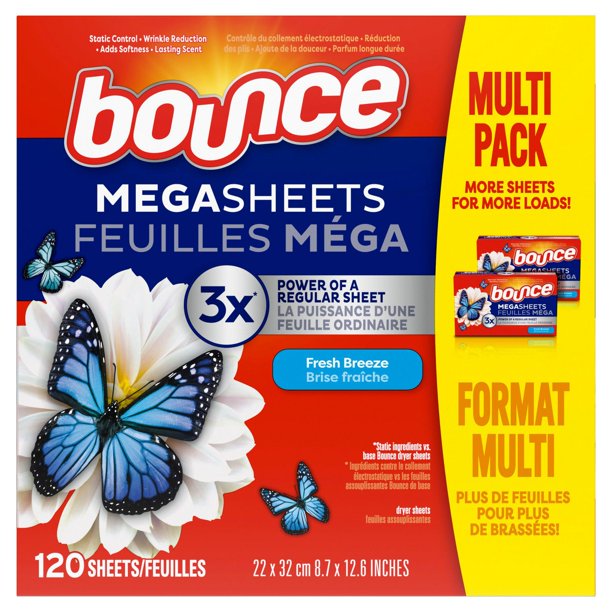 Bounce WrinkleGuard Mega Dryer Sheets, Wrinkle Release Fabric Softener