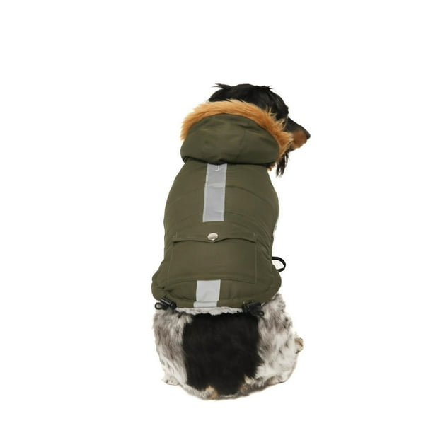 Vibrant Life Dog Clothes Green Reflective Puffer Jacket with Faux Fur