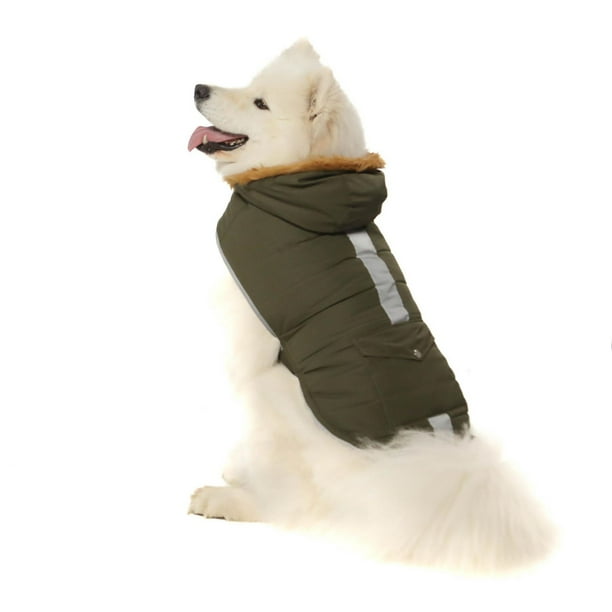 Vibrant Life Dog Clothes Green Reflective Puffer Jacket with Faux Fur