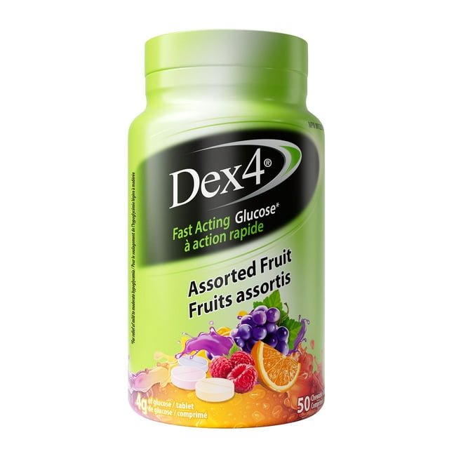Dex4 Glucose Tablets – Assorted Fruit Flavour – – Fast-Acting, Pre-Measured Glucose Tabs – Fat-Free, Gluten-Free, Sodium-Free