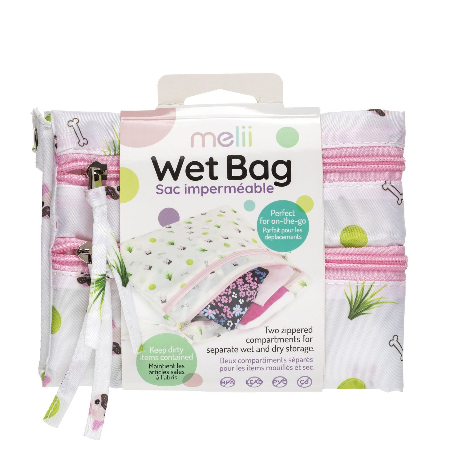 Melii Waterproof Wet & Dry Bag with Handle, for Wet Bathing Suits, Diapers and Potty Training and Dishes, 14x11