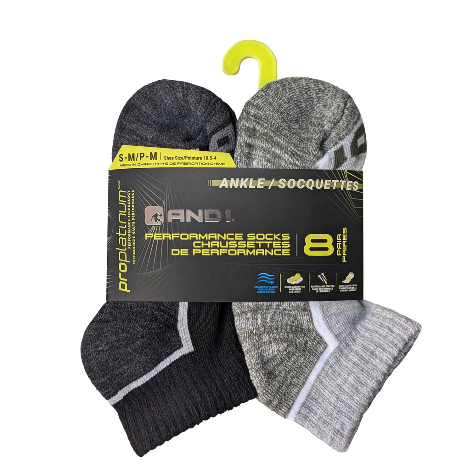 AND1 Boys' Ankle Socks 8-Pack, Size S-M