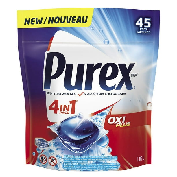 Sachets 4 en 1 de détergent à lessive liquide Purex Oxi Plus 45 brassées