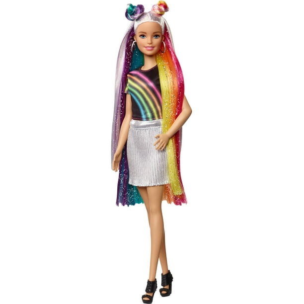 Barbie - Tête à coiffer Ultra Chevelure - cheveux bruns ondulés avec mèches  arc-en-ciel BARBIE : Comparateur, Avis, Prix