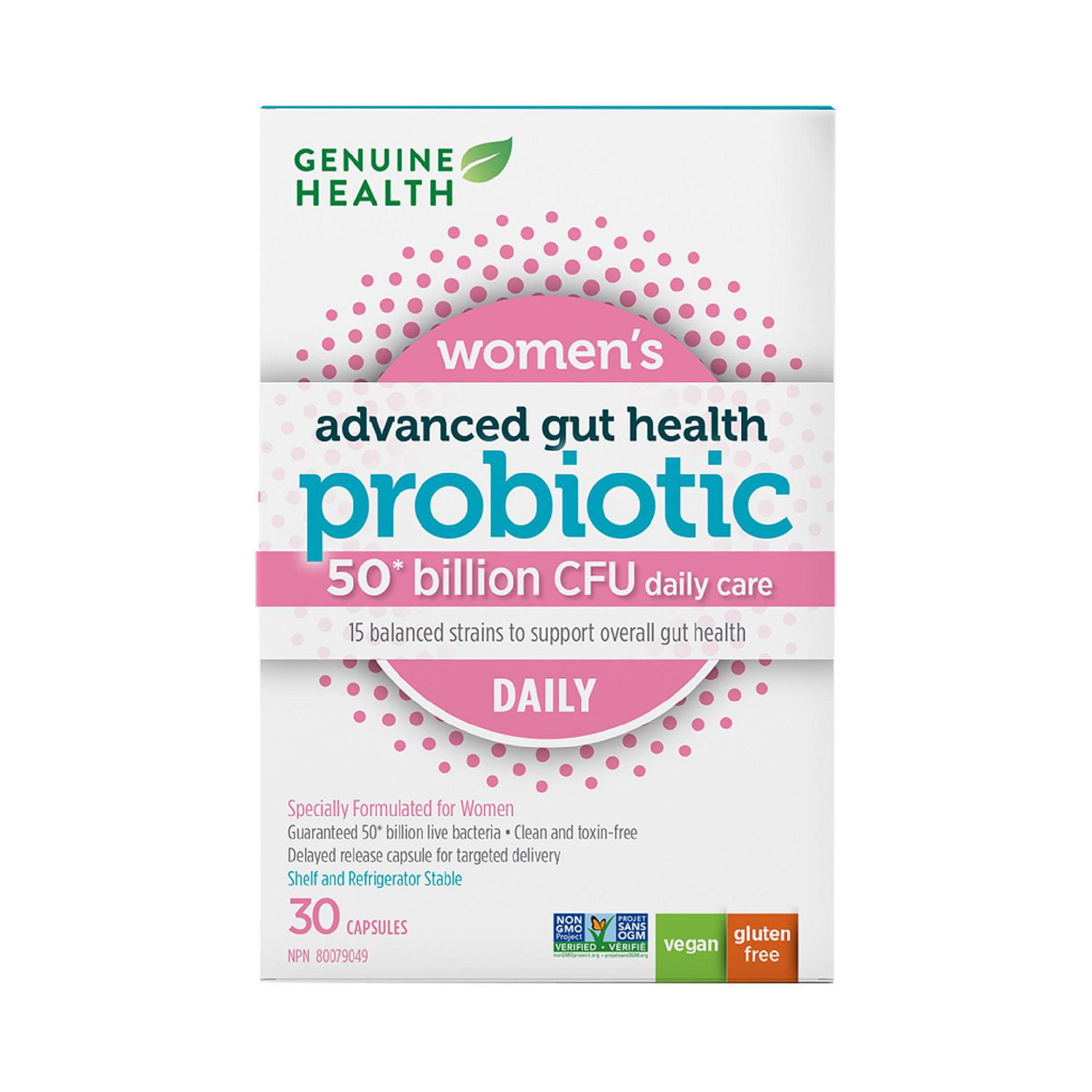 Genuine Health Genuine Health advanced gut health probiotic women's daily 50 billion, 30 capsules, 15 strains, Vegan, Gluten Free, Non-GMO