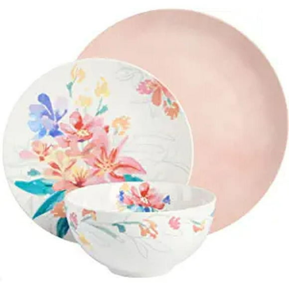 Tia Mowry 12 Piece Fine Ceramic Dinnerwware Set, Pink