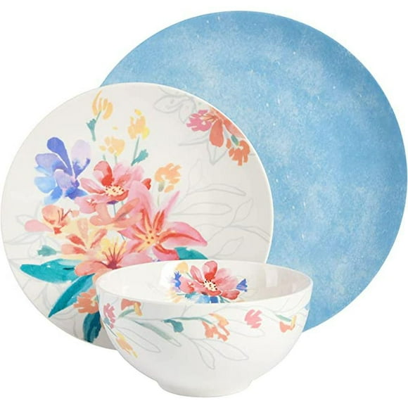 Tia Mowry 12 Piece Fine Ceramic Dinnerware Set, Blue