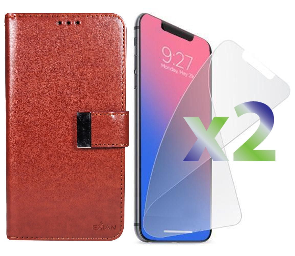 Exian iPhone XR Screen Protectors X 2 and PU Leather Wallet Brown Walmart Canada
