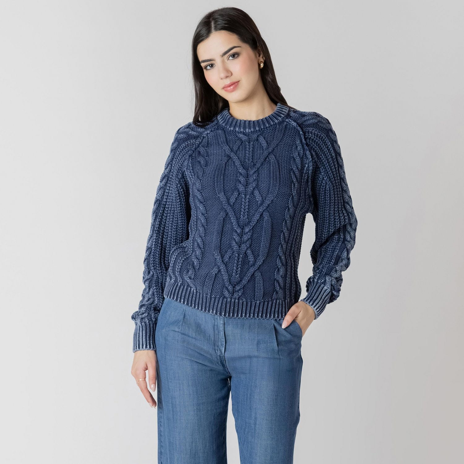Devoted long sleeve cable knit sweater