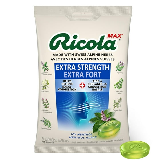 Ricola Extra Strength Icy Menthol Cough Drops,, 34 Count