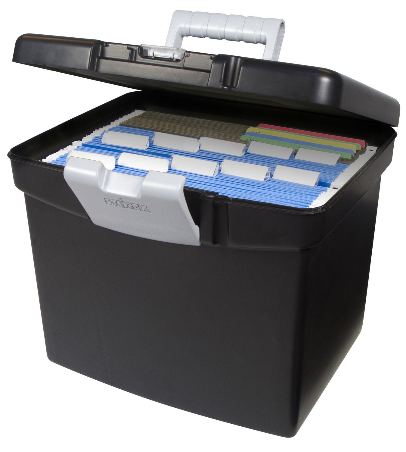 Storex boite de rangement d'archives en plastique, format lettre,  profondeur de 18 pouces, noir/gris