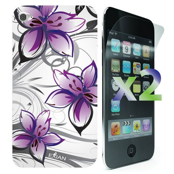 Étui Exian pour iPod Touch 4 à motif floral - blanc et violet