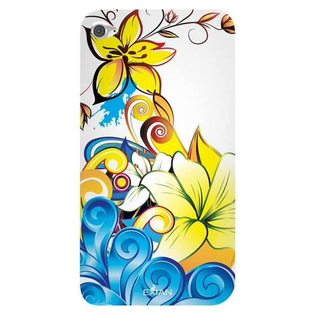 Étui Exian pour iPod Touch 4 à motif floral - jaune, bleu et blanc