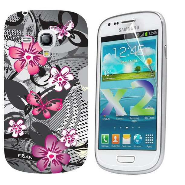 Étui Exian pour Samsung Galaxy S3 Mini à motif floral - noir et rose