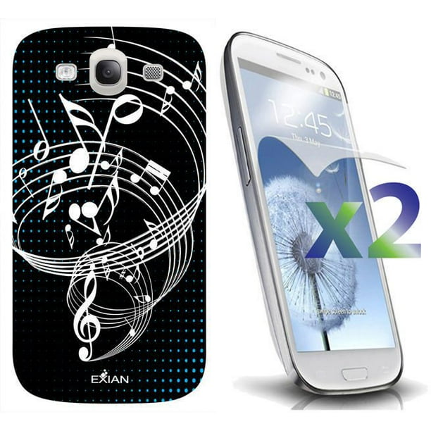 Étui Exian pour Samsung Galaxy S3 à motif de notes de musique - noir