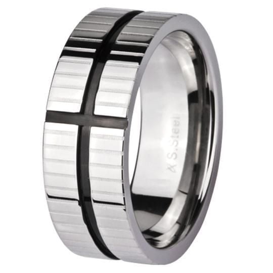 Stingray Men's modern two-tone black cross ring