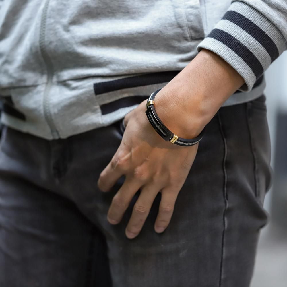 Bracelet en cuir bicolore à mailles en acier inoxydable Stingray pour hommes