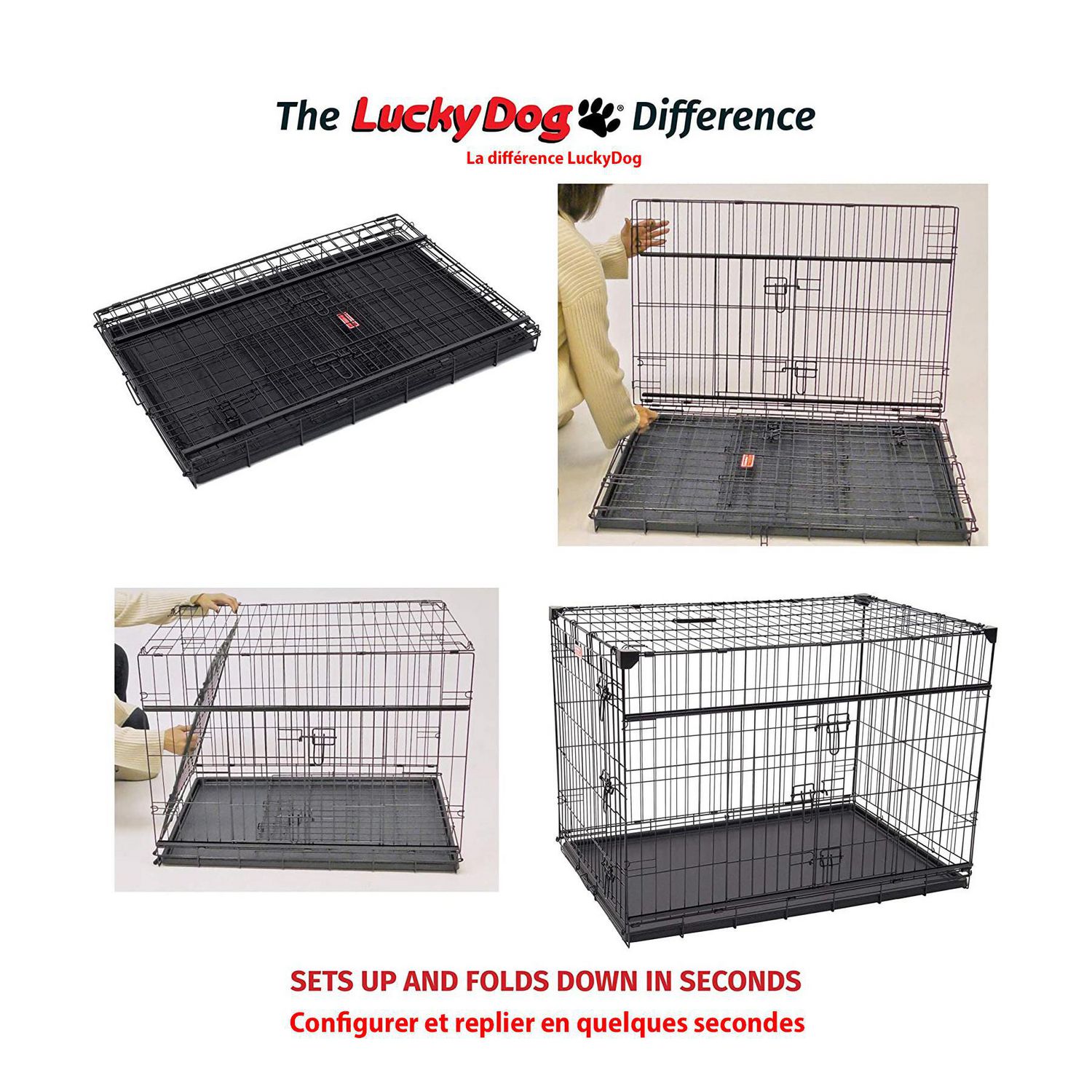 Dog crates with outlet up and over door