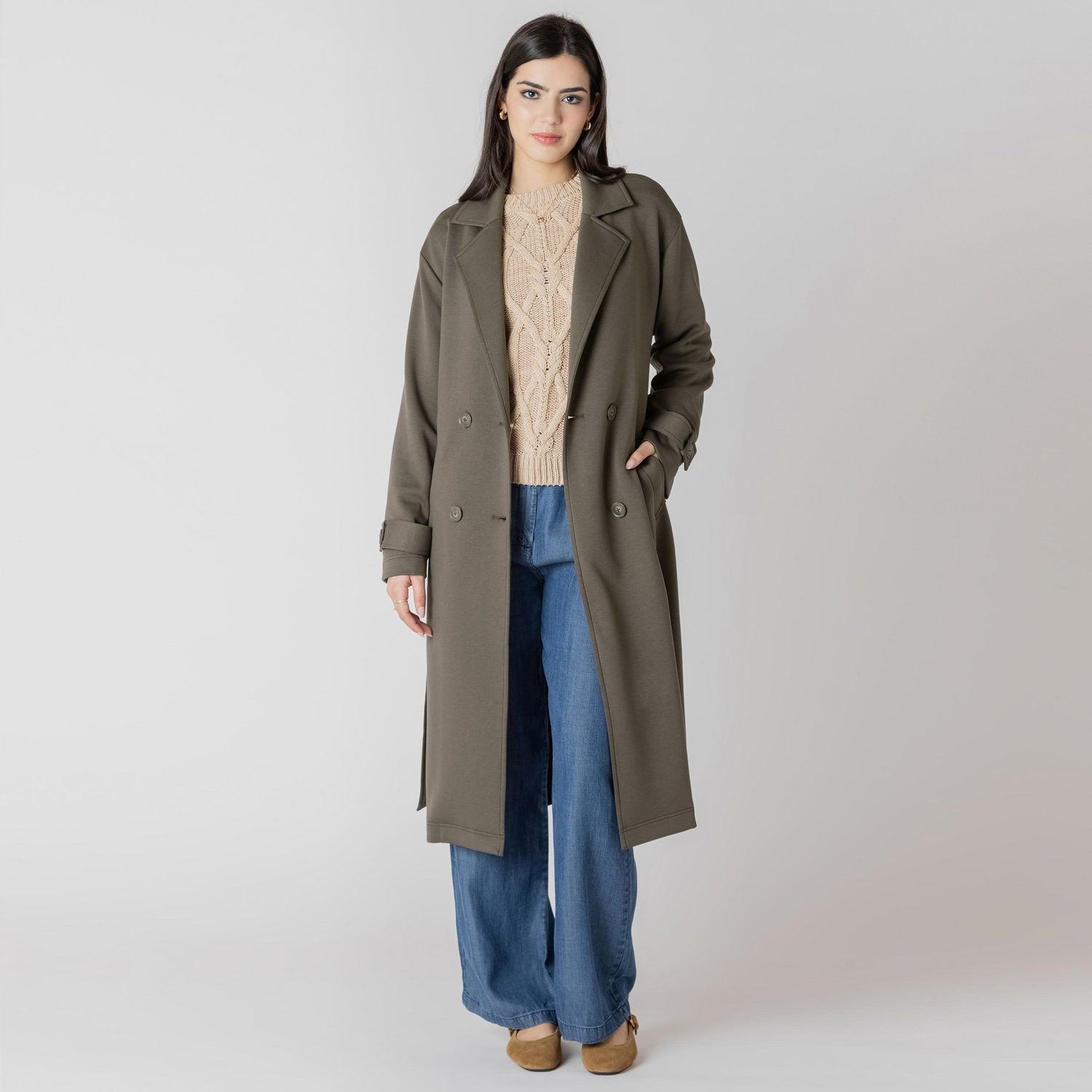 Devoted long sleeve knit trench coat