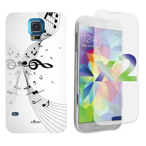 Étui transparent Exian pour Samsung Galaxy S5 à motif de notes de musique - blanc