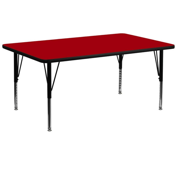 Table d'activité rectangulaire portable en stratifié rouge thermique de 30 po larg. X 72 po long. - Pieds courts réglables en hauteur